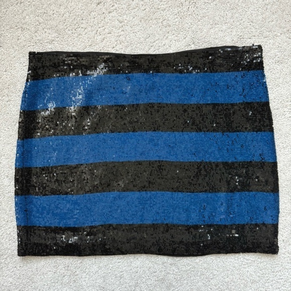 Haute Hippie Women Black and Blue Sequin Mini Skirt Sz L